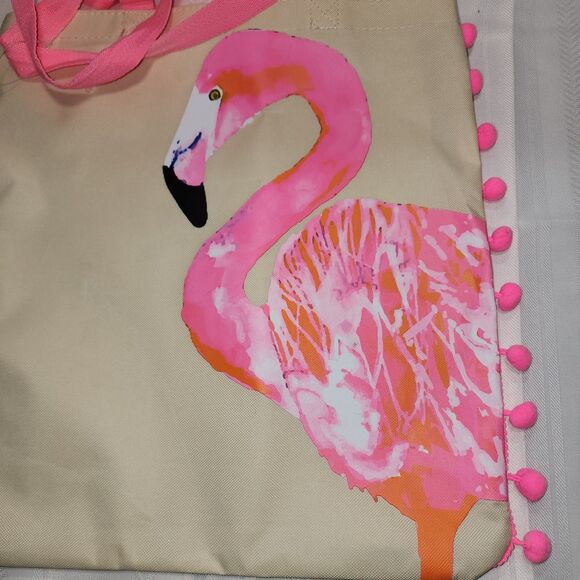Flamingo Patterned Beach Bag Bright Pink 15 X 16" - Picture 3 of 8